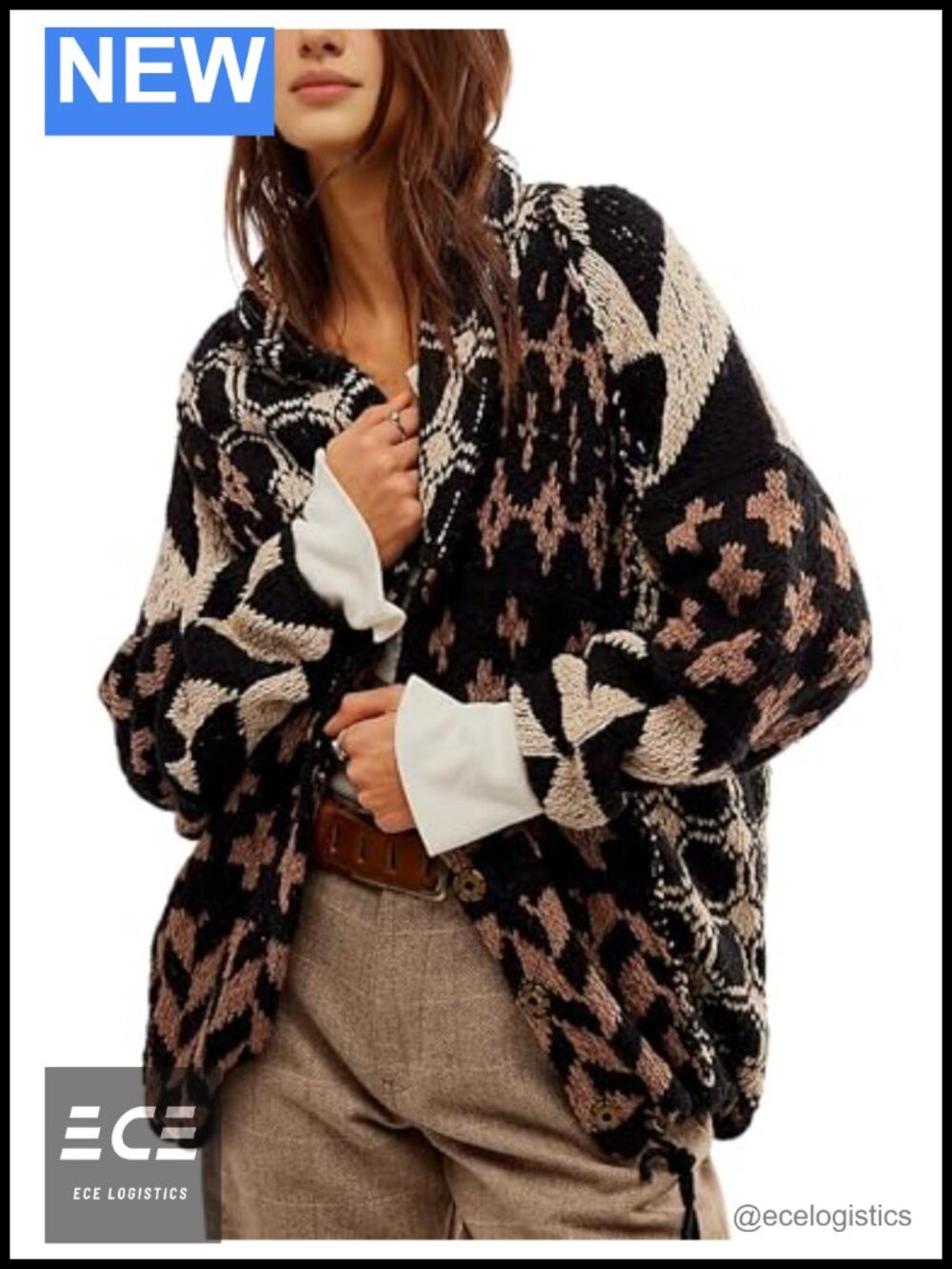 Womens Oversized Knit Cardigan Fall Sweater with Drawstring Waist